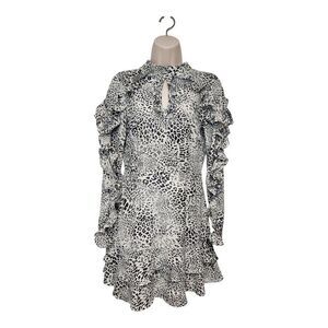 Glamorous Curve Leopard Print Frill Accents High Neck Mini Dress Size XSmall